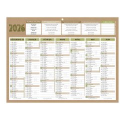 Calendrier semestriel mural 2026 - Natura - L 42 x 32 cm