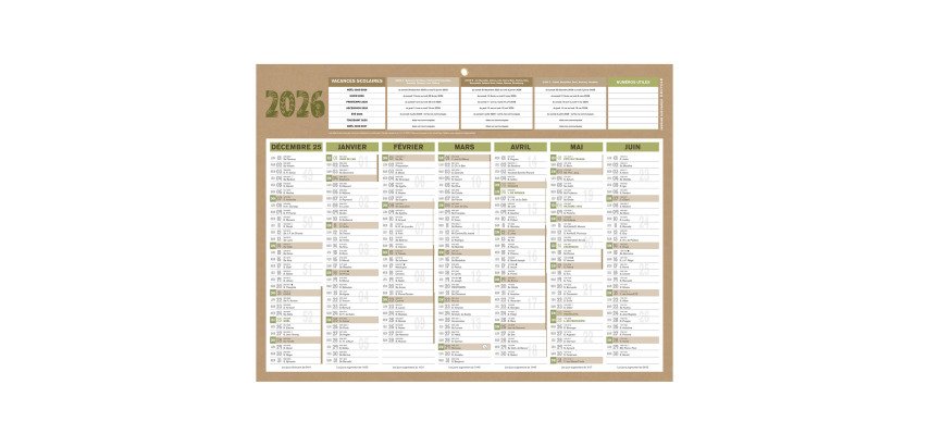 Calendrier semestriel mural 2027 - Natura - L 42 x 32 cm