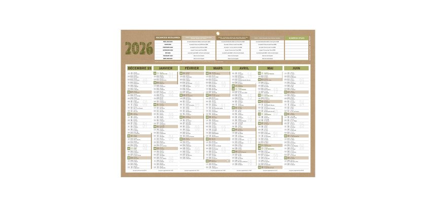 Calendrier semestriel mural 2026 - Natura - 32 x 42 cm