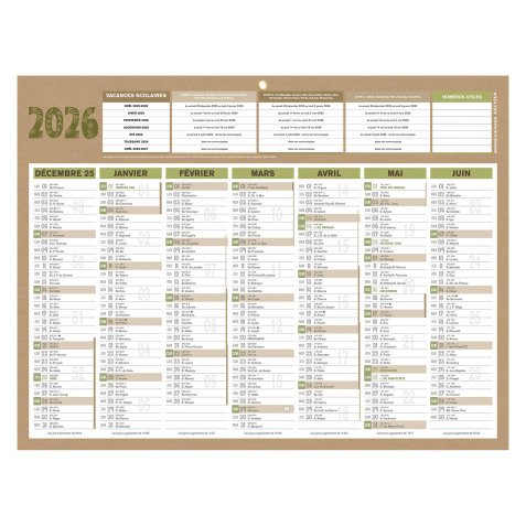 Calendrier semestriel mural 2026 - Natura - L 42 x 32 cm