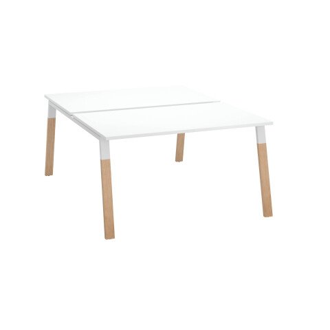 Conjunto de 2 mesas Ecla blancas An 140 x Fon 80 cm con patas metal y madera - elemento inicial