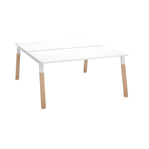 Conjunto de 2 mesas Ecla blancas An 160 x Fon 80 cm con patas metal y madera - elemento inicial