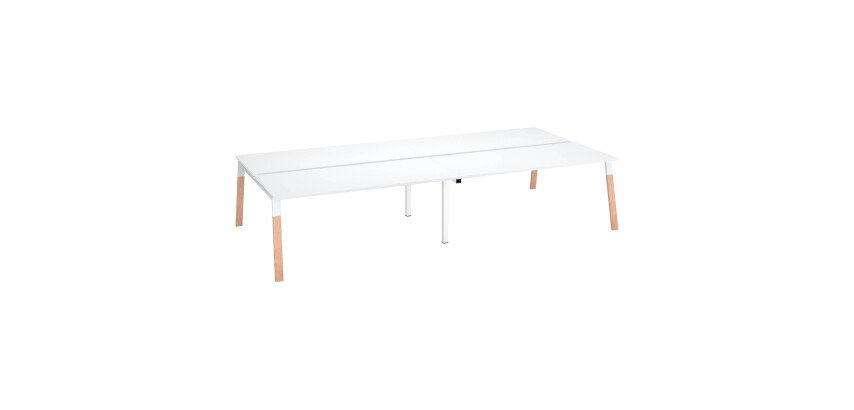 Cluster of 4 ECLA desks with metal and wood legs, depth 166 cm