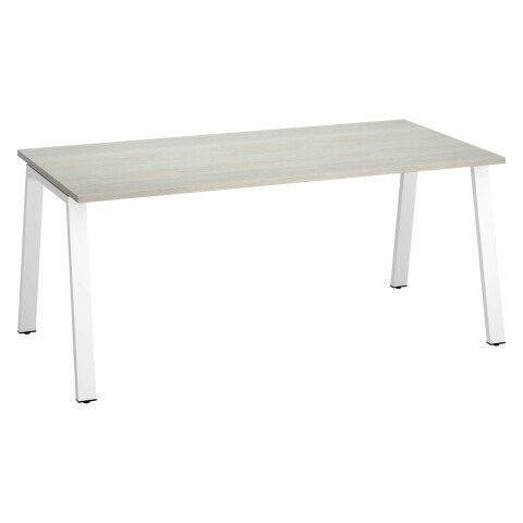 Mesa recta Ecla roble gris An 180 x Fon 80 cm patas metal blancas