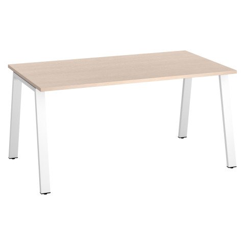 Mesa recta Ecla roble claro An 160 x Fon 80 cm patas metal blanco