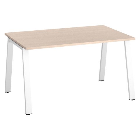 Mesa recta Ecla roble claro An 140 x Fon 80 cm patas metal blancas