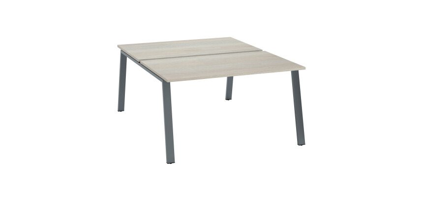 Pôle de 2 bureaux droits chêne gris L 140 x P 166 cm piétement métal - Arch