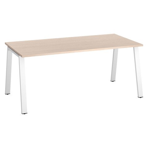 Mesa recta Ecla roble claro An 180 x Fon 80 cm patas metal blancas