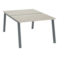 Pôle de 2 bureaux droits chêne gris L 120 x P 166 cm piétement métal - Arch