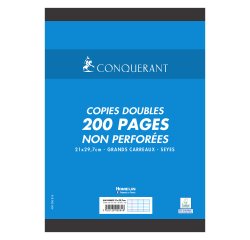 Sleeve 200 double copies not perforated Conquérant Sept A4 size 21 x 29,7 cm big squares