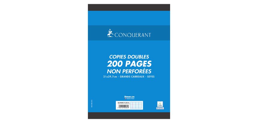 Copies doubles 200 pages séyès format A4 21 x 29,7 cm Conquérant - non perforées