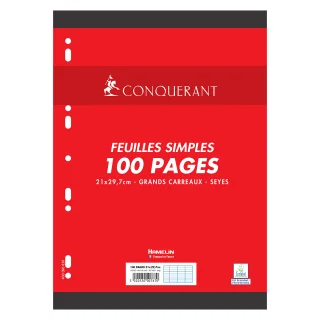 100 pages, 50 feuilles simples A4 grands carreaux (Seyes) perforées - JAUNE