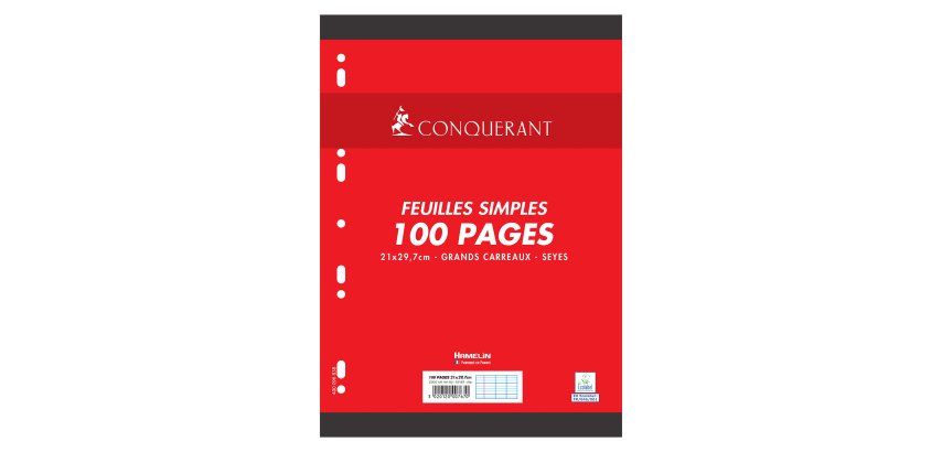 Etui 100 feuillets mobiles simples Conquérant Sept format A4 21 x 29,7 cm grands carreaux
