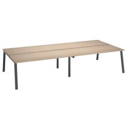Pôle de 4 bureaux droits chêne clair L 180 x P 80 cm, piétement métal - Arch