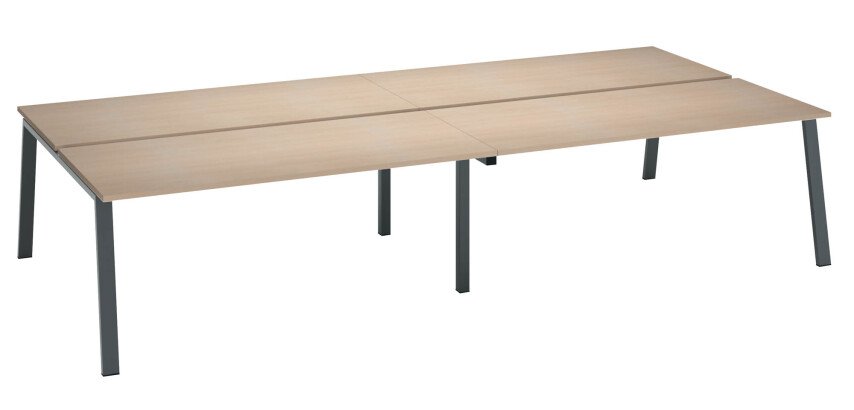 Pôle de 4 bureaux chêne clair L 360 x P 166 cm piètement métal - Arch