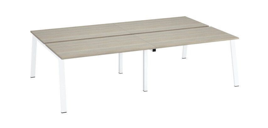 Pôle de 4 bureaux chêne gris L 280 x P 166cm piètement métal - Arch