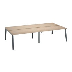 Pôle de 4 bureaux droits chêne clair L 160 x P 80 cm, piétement métal - Arch