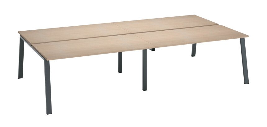 Pack Bürostange mit 4 Büros Ecla L 160 x T 80 cm Anthrazit-Metallbeine + Gratis-Platinen für Schiebeplatten