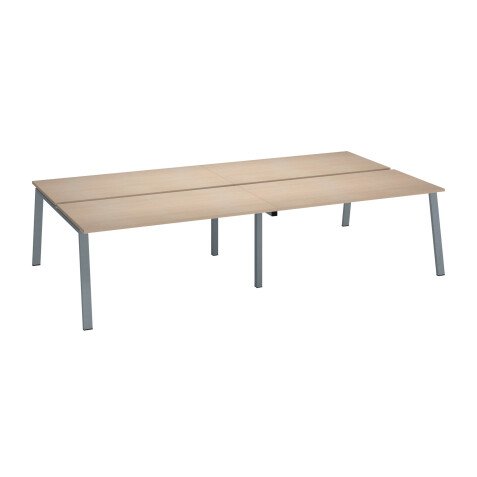 Pôle de 4 bureaux droits chêne clair L 160 x P 80 cm, piétement métal - Arch