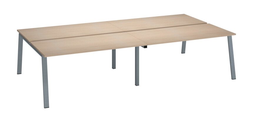 Pôle de 4 bureaux chêne clair L 320 x P 166 cm piètement métal - Arch
