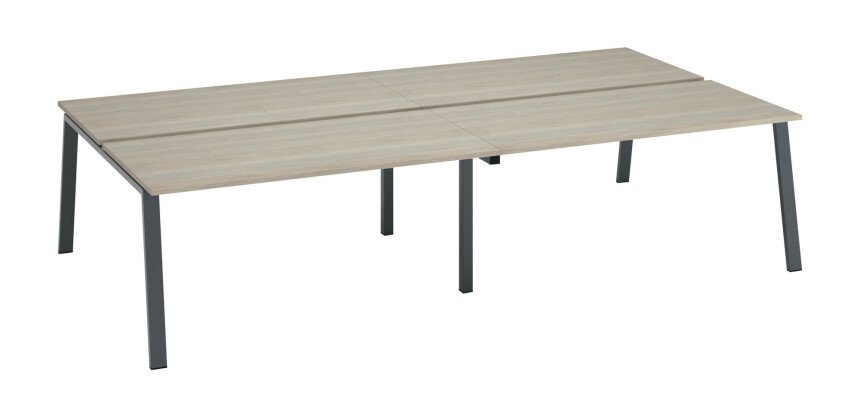 Pôle de 4 bureaux droits chêne gris L 320 x P 166 cm, piétement métal - Arch