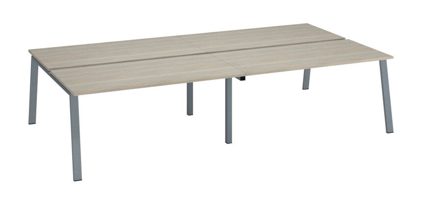 Pôle de 4 bureaux droits chêne gris L 320 x P 166 cm, piétement métal - Arch