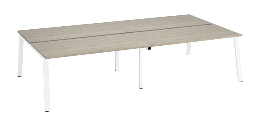 Pôle de 4 bureaux droits chêne gris L 320 x P 166 cm, piétement métal - Arch