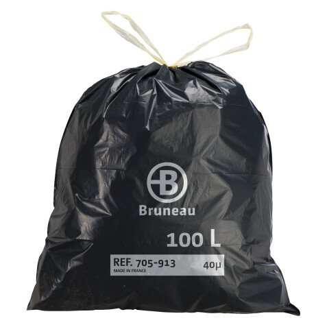 Pack 200 sacs poubelles 100 litres Qualité supérieure à liens coulissants Bruneau + 100 sacs OFFERTS