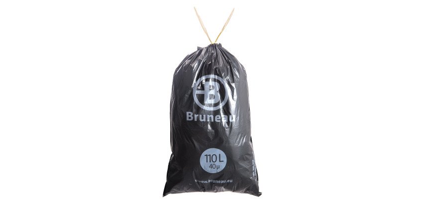 Sac poubelle 110 litres Qualité supérieure à liens coulissants Bruneau gris - 100 sacs