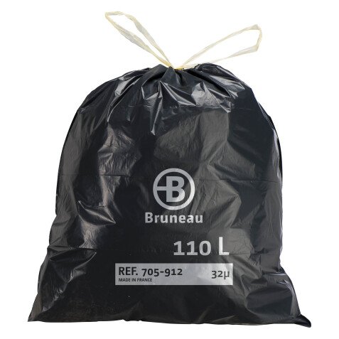 Sac poubelle 110 litres à liens coulissants Bruneau gris - 100 sacs
