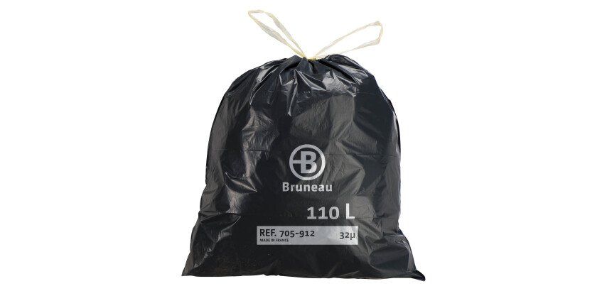 Sac poubelle 110 litres à liens coulissants Bruneau gris - 100 sacs