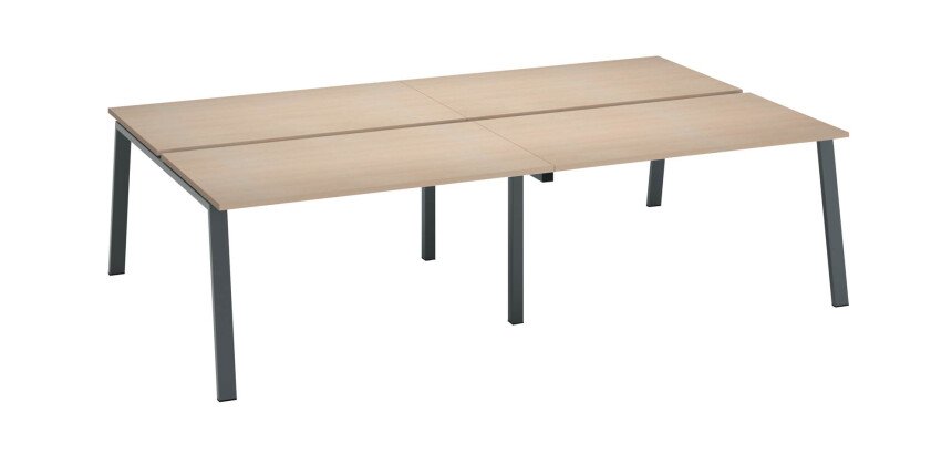 Pôle de 4 bureaux chêne clair L 280 x P 166 cm piètement métal - Arch