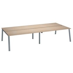 Pôle de 4 bureaux droits chêne clair L 180 x P 80 cm, piétement métal - Arch