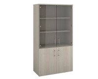 Boekenkast Ecla met hoge glazen deuren en lage houten deuren H 182 x B 100 cm