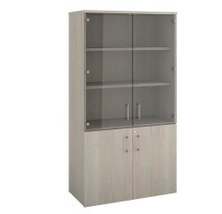 Bibliothèque ARCH bois avec portes hautes verre et portes basses bois H 182 x L 100 cm