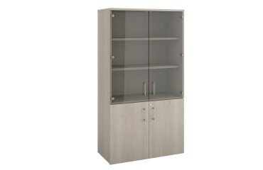 Bibliothèque bois Ecla avec portes hautes verre et portes basses bois  H 182 x L 100 cm