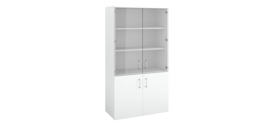 Bibliothèque bois Ecla avec portes hautes verre et portes basses bois  H 182 x L 100 cm
