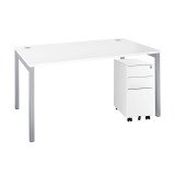 Pack desk W 120 cm Squadra white + mobile drawer cabinet 3 drawers small width white Bruneau 