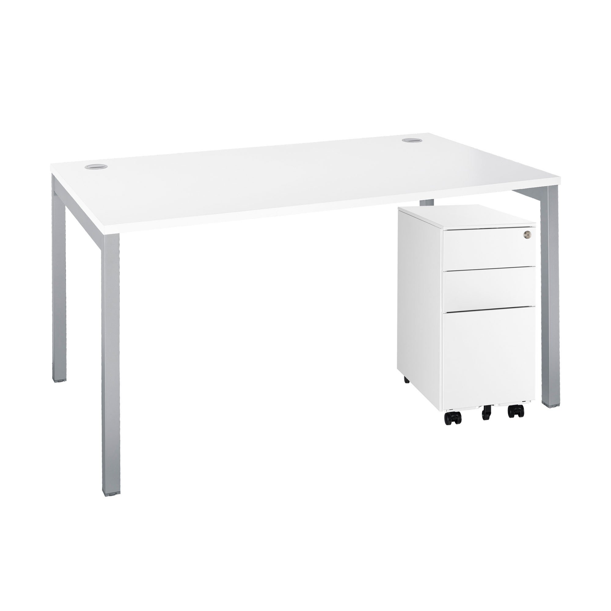 Pack bureau L 120 cm Squadra + caisson mobile métal 3 tiroirs petite largeur Bruneau Blanc