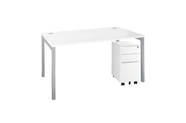 Pack bureau L 120 cm Squadra + caisson mobile métal 3 tiroirs petite largeur Bruneau Blanc