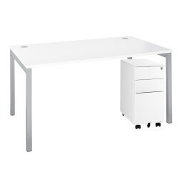 Pack bureau L 120 cm Squadra + caisson mobile métal 3 tiroirs petite largeur Bruneau Blanc