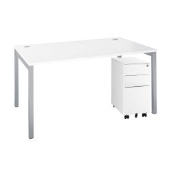 Pack bureau L 120 cm Squadra blanc + caisson mobile métal 3 tiroirs petite largeur Bruneau Blanc