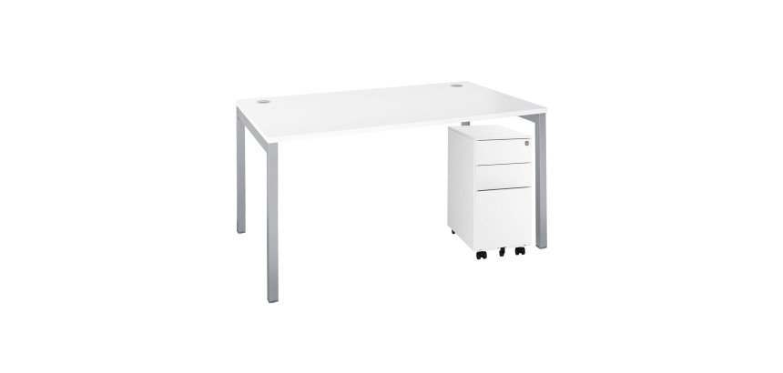 Pack bureau L 120 cm Squadra blanc + caisson mobile métal 3 tiroirs petite largeur Bruneau Blanc