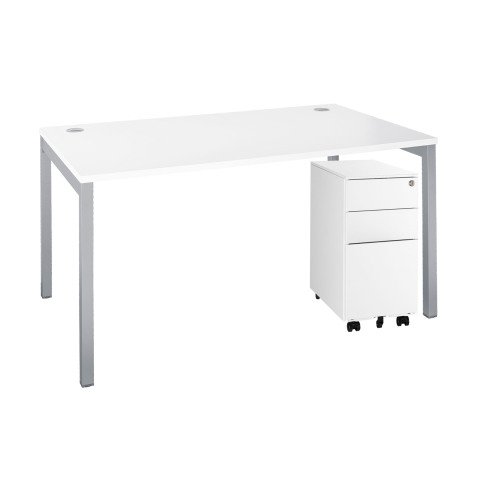 Pack bureau L 120 cm Squadra blanc + caisson mobile métal 3 tiroirs petite largeur Bruneau Blanc