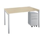Pack bureau L 120 cm Squadra chêne clair + caisson mobile 3 tiroirs petite largeur aluminium Bruneau