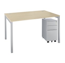 Pack bureau L 120 cm Squadra chêne clair + caisson mobile 3 tiroirs petite largeur aluminium Bruneau
