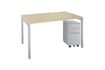 Pack bureau L 120 cm Squadra chêne clair + caisson mobile 3 tiroirs petite largeur aluminium Bruneau