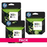 HP 303 XL Pack 2 Tintenpatronen hohe Kapazität schwarz + Farben für Tintenstrahldrucker 