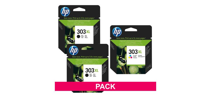 HP 303XL Pack 2 hochkapazitive schwarze Patronen + hochkapazitive Farbpatrone für Tintenstrahldrucker