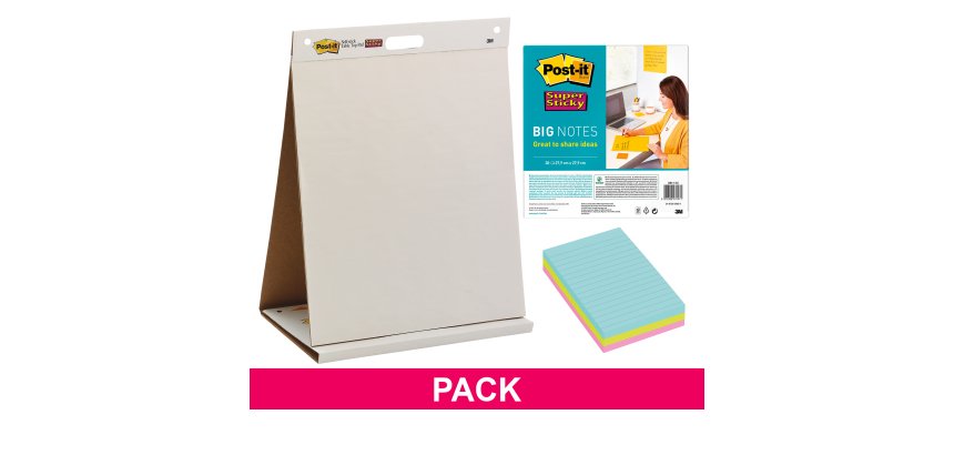 Pack Chevalet de table + Big notes + notes lignées Miami Post-it
